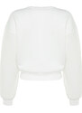 Trendyol Ecru Comfy Cut Crop Basic Crew Neck Thick Fleece Knitted Sweatshirt