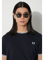 Bavlněné tričko Fred Perry tmavomodrá barva, s aplikací, M1588.795