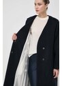 Vlněný kabát Beatrice B tmavomodrá barva, přechodný, oversize