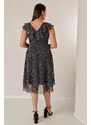 By Saygı Volánkový límec Malé kostkované šifonové šaty s podšívkou plus velikosti