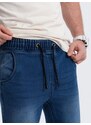 Ombre Clothing Pánské džínové kalhoty JOGGER SLIM FIT - tmavě modré V3 OM-PADJ-0134