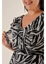 By Saygı volánkový límec Zebra vzorovaná podšívka plus velikost šifonové šaty