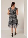 By Saygı volánkový límec Zebra vzorovaná podšívka plus velikost šifonové šaty