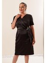 By Saygı Dvouřadý krk pas kamenný doplněk krátký rukáv lemovaný plus velikost saténové šaty
