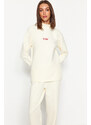 Trendyol Beige Diver/Scuba Knitted Tracksuit Set With Embroidery