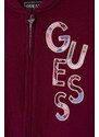 Dětská bavlněná mikina Guess vínová barva, s potiskem