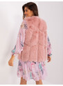 Fashionhunters Zaprášená růžová kožešinová vesta se zipem a kapsami
