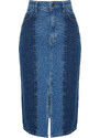 Trendyol Blue Color Block Midi Denim Skirt