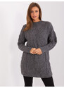 Fashionhunters Tmavě šedý dámský svetr s manžetou