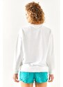 Olalook Women's White Printed Soft Textured Sweatshirt