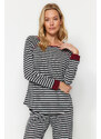 Trendyol Anthracite Multicolored Cotton Striped Tshirt-Jogger Knitted Pajama Set