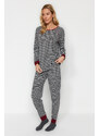 Trendyol Anthracite Multicolored Cotton Striped Tshirt-Jogger Knitted Pajama Set