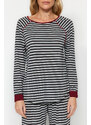 Trendyol Anthracite Multicolored Cotton Striped Tshirt-Jogger Knitted Pajama Set