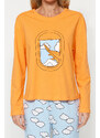 Trendyol Orange 100% Cotton Cloud Pattern T-shirt-Jogger Knitted Pajamas Set