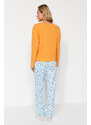 Trendyol Orange 100% Cotton Cloud Pattern T-shirt-Jogger Knitted Pajamas Set