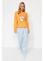 Trendyol Orange 100% Cotton Cloud Pattern T-shirt-Jogger Knitted Pajamas Set