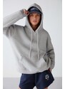 GRIMELANGE Adel Relaxed Fit Knitted Kangaroo Pocket Hooded Gray Sweatshirt