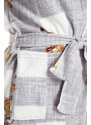 Trendyol Gray Belted Plaid Teddy Bear Pattern Pocket and Hood Detail Fleece Knitted Dressing Gown