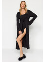 Trendyol Black Tie Detailed Viscose Knitted Dressing Gown