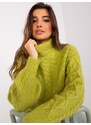 Fashionhunters Světle zelený svetr s kabely a návleky