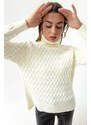 Lafaba Dámský bílý rolák pletený podrobný pletený svetr