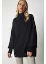 Happiness İstanbul Women's Black High Neck Oversize Basic Knitwear Sweater