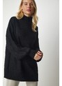 Happiness İstanbul Women's Black High Neck Oversize Basic Knitwear Sweater