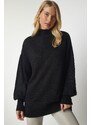 Happiness İstanbul Women's Black High Neck Oversize Basic Knitwear Sweater