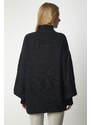 Happiness İstanbul Women's Black High Neck Oversize Basic Knitwear Sweater