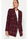 Trendyol Burgundy Oversize Woven Plaid Blazer Jacket