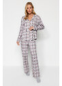 Trendyol Gray Multi Color 100% Cotton Brushed Plaid Shirt-Pants Knitted Pajamas Set