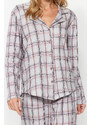 Trendyol Gray Multi Color 100% Cotton Brushed Plaid Shirt-Pants Knitted Pajamas Set