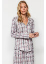 Trendyol Gray Multi Color 100% Cotton Brushed Plaid Shirt-Pants Knitted Pajamas Set