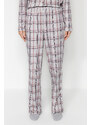 Trendyol Gray Multi Color 100% Cotton Brushed Plaid Shirt-Pants Knitted Pajamas Set