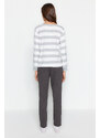 Trendyol Gray Striped Animal Print Tshirt-Pants and Knitted Pajamas Set