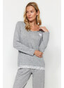 Trendyol šedé srdce vyšívané krajky detailní bavlněné tričko-kalhoty pletené pyžamo set