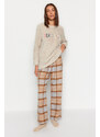 Trendyol Brown-Multicolor Premium Cotton Plaid Woven Pajama Bottoms