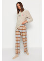 Trendyol Brown-Multicolor Premium Cotton Plaid Woven Pajama Bottoms