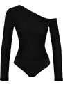 Trendyol Black Jacquard Fitted Asymmetric Collar Knitted Bodysuit