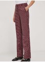 Kalhoty s příměsí vlny United Colors of Benetton růžová barva, jednoduché, high waist