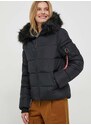 Bunda Alpha Industries Hooded Puffer Wmn dámská, černá barva, zimní