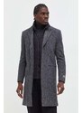 Vlněný kabát Superdry šedá barva, přechodný