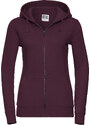 Burgundy women's sweatshirt with hood and zipper Authentic Russell