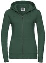 Green women's hoodie with Authentic Russell zipper