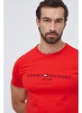 Bavlněné tričko Tommy Hilfiger červená barva, s aplikací