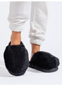 Women's black fur slippers with thick soles Shelvt