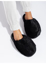 Women's black fur slippers with thick soles Shelvt