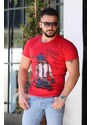 Madmext Printed Claret Red T-Shirt 4028