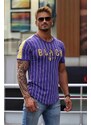 Madmext Printed Striped Purple T-Shirt 3083