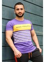 Madmext Line Detail Printed Purple T-Shirt 3041